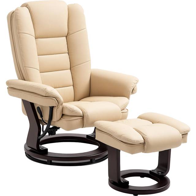 HOMCOM Swivel Manual Recliner And Footrest Set PU Leather Lounge Chair Beige | TJ Hughes
