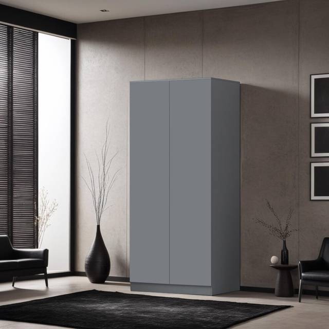 Dark Grey 2 Door Double Wardrobe Push Open Soft Close Scratch Resistant - Fwstyle