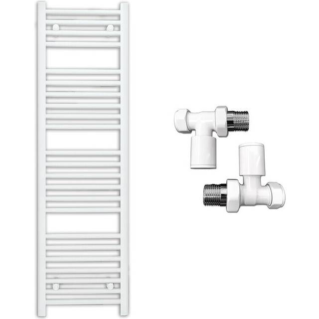 (300 x 1200 mm (h), With Straight Valves) 300mm Wide White Towel Rail Radiator With Valves