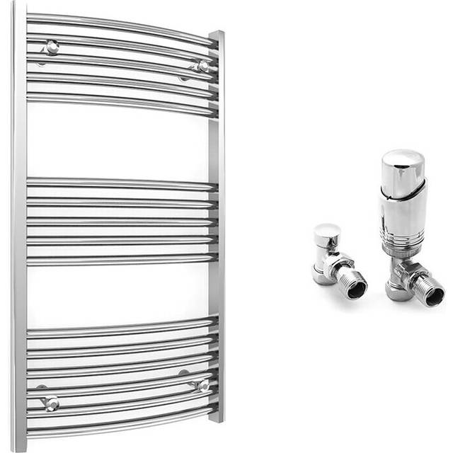 (550 x 900 mm (BTU: 1044), With TRV Angled Valves) 550mm Wide Chrome Curved Towel Rail Radiator With Valves