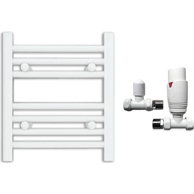 (300 x 400 mm (h), With TRV Straight Valves) 300mm Wide White Towel Rail Radiator With Valves