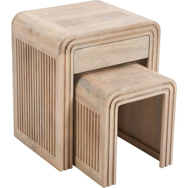 Brooklyn Hudson Single Drawer Carved Mango Wood Nest of Tables Set of 2 - Brown - 1 Drawer