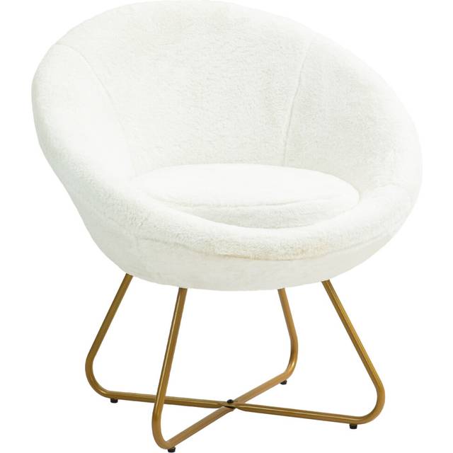 HOMCOM White Faux Fur Upholstered Comfy Tub Chair - 52 x 67 x 77cm
