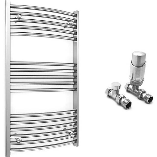 (550 x 900 mm (BTU: 1044), With TRV Straight Valves) 550mm Wide Chrome Curved Towel Rail Radiator With Valves
