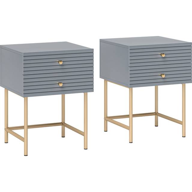 HOMCOM Bedside Tables Set of 2 with 2 Drawers for Bedroom, White, White