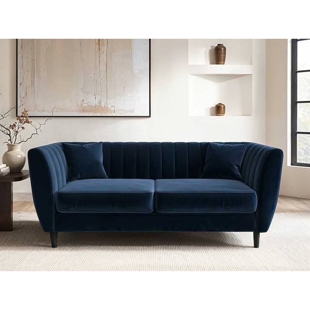 Solace+Co Remi 2 Seater Mid Century Sofa Navy Velvet
