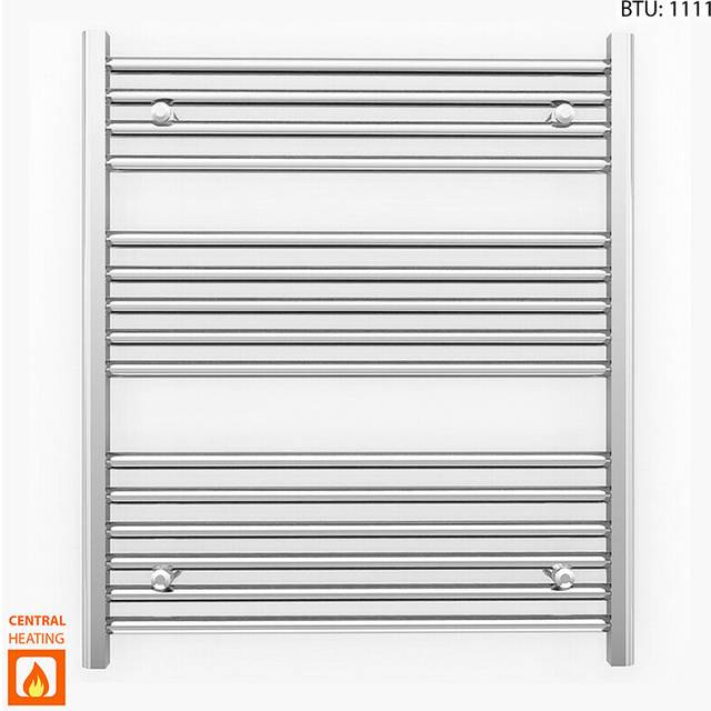 (700 x 800mm (BTU: 1111), Chrome Angled Valves) 700mm Wide Chrome Towel Rail Radiator With Valves