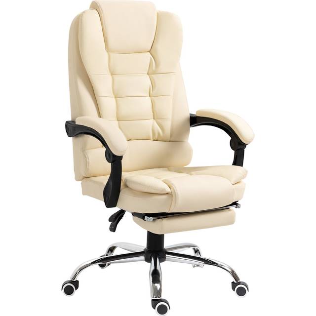 HOMCOM Executive Office Chair - Recliner Computer Chair with Footrest - Cream | TJ Hughes