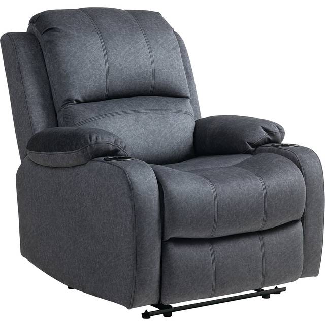 HOMCOM Black Microfibre Recliner Chair with Adjustable Leg Rest and Cup Holders - 45 x 62 x 77cm