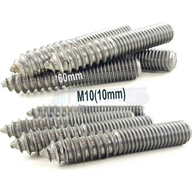 100x M10 60mm Wood to Metal Screws Furniture Dowels Double Ended Fixing Bolts Thread Screw Stud Hanger Bolt