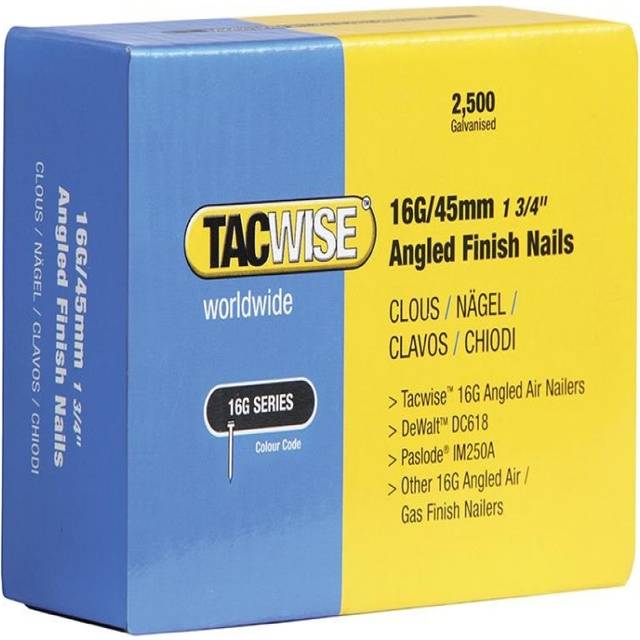 0772 16G 50mm Angled Finish Nails Galvanised 2500 Pack 16GA DCN660 IM65A - Tacwise
