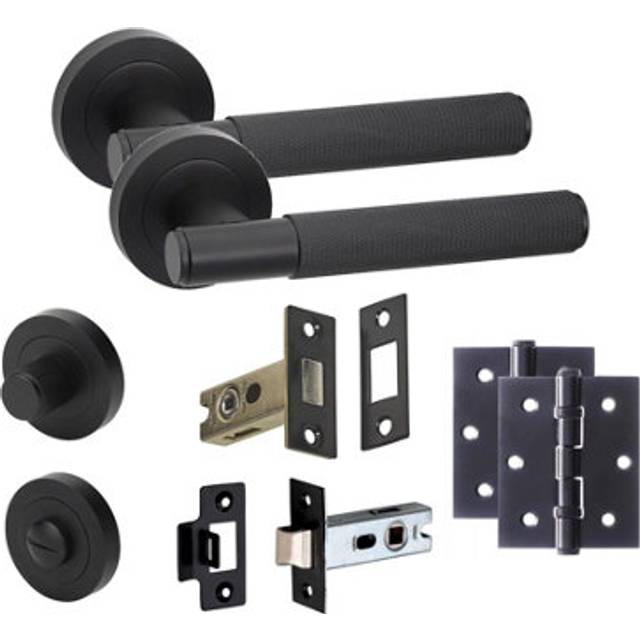 Knurled t-bar matt black door handles 1 to 6 sets bath and key lock bb hinges