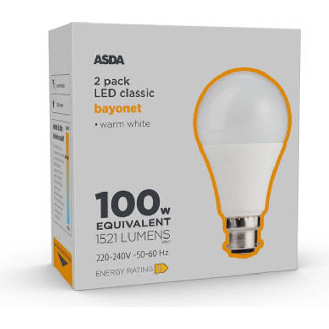 ASDA LED Classic 100W Large Bayonet Lightbulb - Set of 2