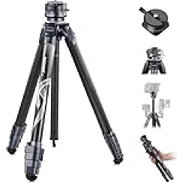 NEEWER Litetrip LT07 Resestativ i aluminium, kamerastativ, tiltbar Arca QR-platta, låg profil, dubbel mittaxel, telefonhållare, kompatibel med Peak Design Tripod Plate V3, maxbelastning 10 kg, 155 cm