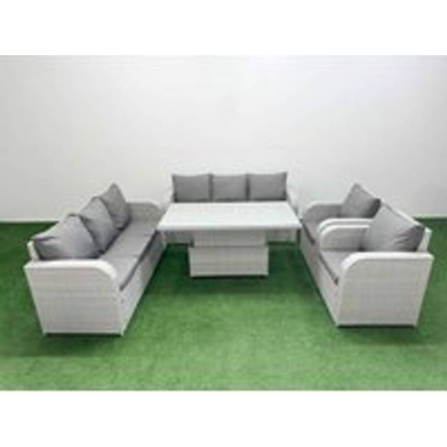 Modern Rattan Reclining Sofa Set With Lifting Table | Wowcher - Grey