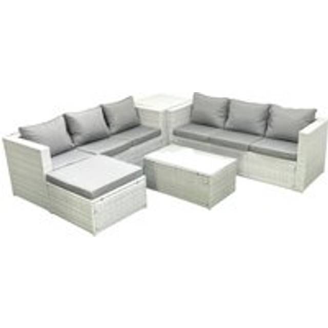 Fimous Garden Outdoor PE Rattan Furniture Set 7 Seater Rattan Garden Sofa Set with Big Footstool Side Table Light Grey Mixed