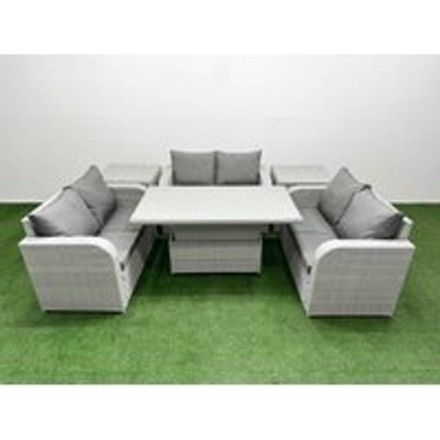6-Seater Pe Rattan Garden Sofa Set With Adjustable Lifting Table | Wowcher - Grey