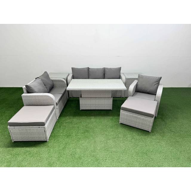 Love Sofa With 3 Seater Sofa, Reclining Chair, 2 Stools, 2 Side Tables & Lifting Table | Wowcher - Grey