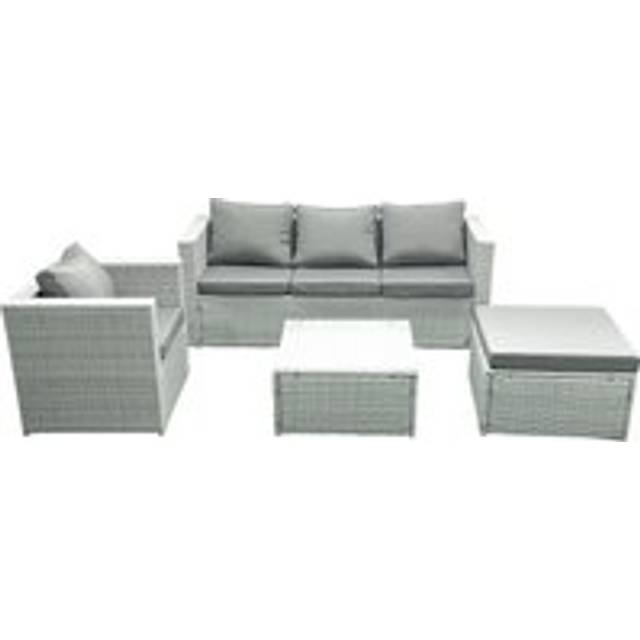5 Seater Rattan Garden Furniture Set with 3 Seater Sofa Chair Square Coffee Table Big Footstool Light Grey Mixed - Fimous