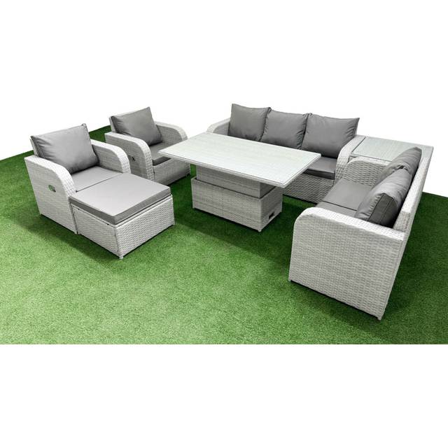 Love Sofa With 3 Seater Sofa, 2 Reclining Chairs, Stool, Side Table & Lifting Table | Wowcher - Grey