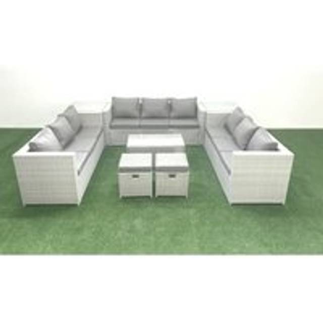 Fimous Rattan Garden Outdoor Furniture Set 11 Seater Garden Sofa Coffee Table Set with 2 Small Footstool 2 Side Tables Light Grey Mixed