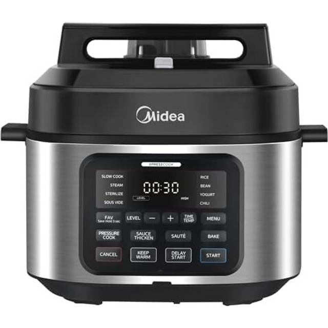 Midea 9-in-1 Multi Cooker, 6L with 12 Cooking Functions Pressure Cooker (Slow&Rice Cooker, Sous Vide, Cake Maker, etc.), 70% Faster, Non-Stick Brushed Stainless Steel & Black