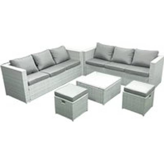 Fimous Garden Outdoor Furniture Set 8 Seater Rattan Sofa Set with 2 Small Footstools Light Grey Mixed