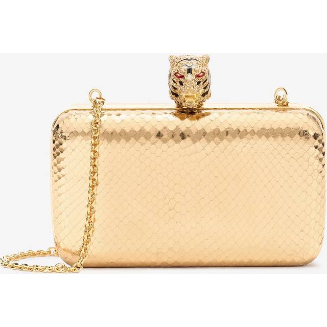 Roberto Cavalli Tiger Leather Clutch - Female Top Handle Gold