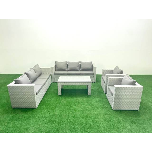 Outdoor Garden Furniture Rattan Sofa Set with 2 Armchairs Oblong Coffee Table Light Grey Mixed - One Size