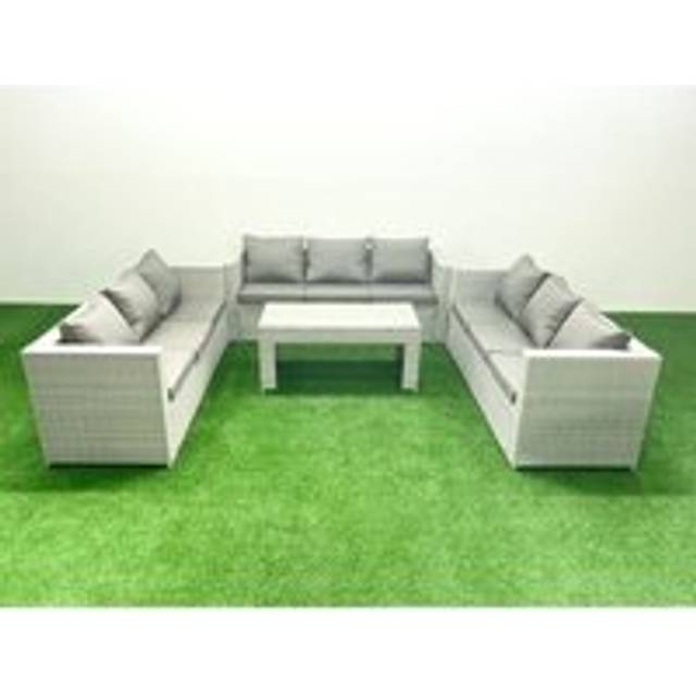 Fimous Rattan Garden Outdoor Furniture Set 9 Seater Garden Sofa Oblong Coffee Table Set Light Grey Mixed