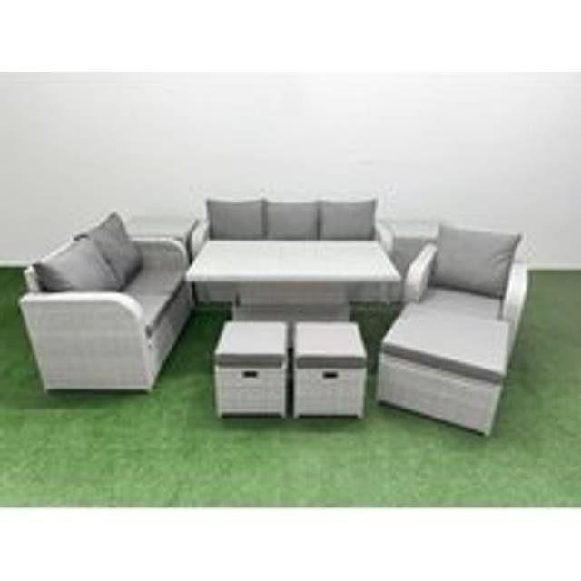 Love Sofa With 3 Seater Sofa, Reclining Chair, 3 Stools, 2 Side Tables & Lifting Table | Wowcher - Grey