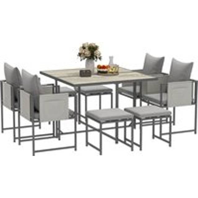 Outsunny 8 Seater Garden Dining Set - Cube Garden Furniture with Cushions | TJ Hughes