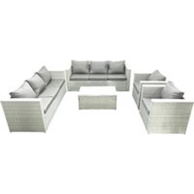 Outdoor Rattan Sofa Garden Furniture Set with 2 Armchairs Oblong Coffee Table Light Grey Mixed - One Size