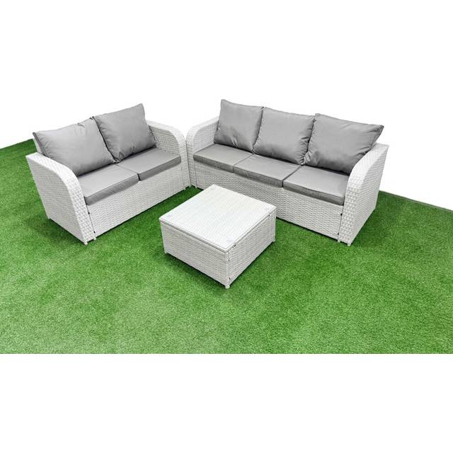 Fimous 5 Seater PE Rattan Wicker Garden Furniture Patio Conservatory Sofa Set with Square Coffee Table 3 Seater Sofa Love Sofa