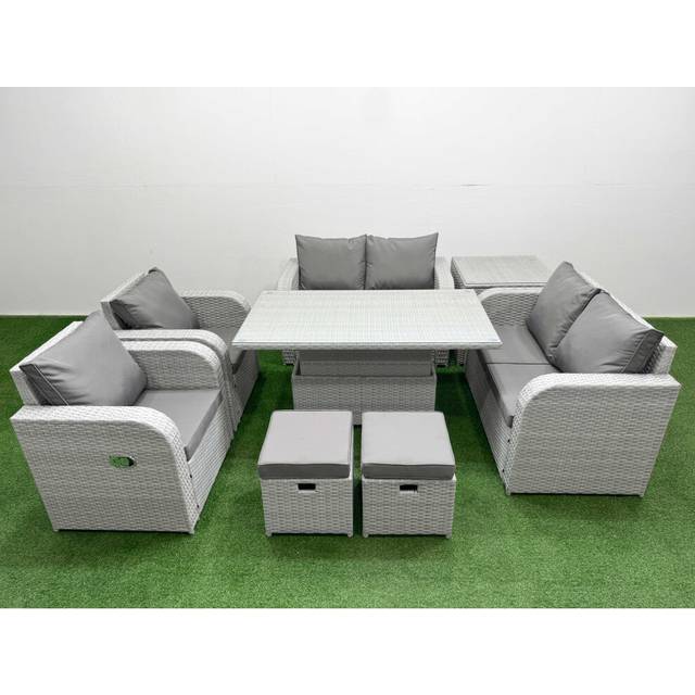 Rattan Dining Set With Reclining Chairs & Adjustable Table | Wowcher - Grey
