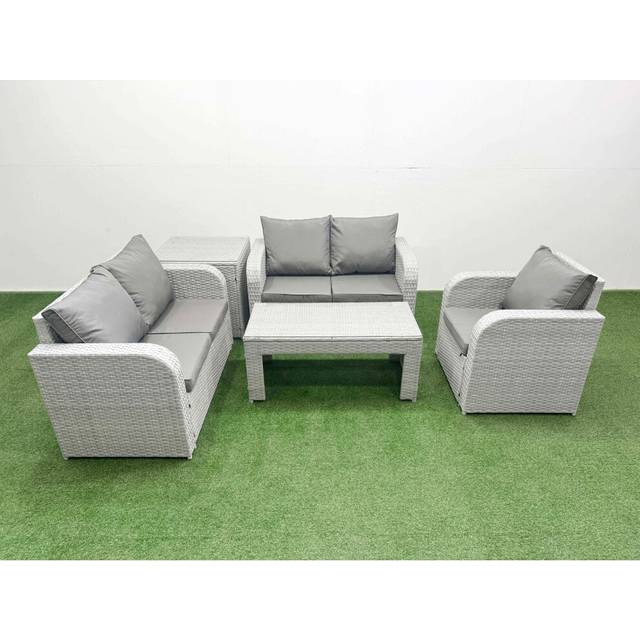 Fimous High Back Poly Rattan Garden Furniture Set with Reclining Chair Loveseat Sofa Indoor Outdoor Patio  Set Side Table