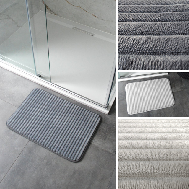 (Dark Grey) Ribbed Memory Foam Bath Mat Non Slip 40 x 60cm