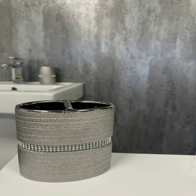 Showerdrape Pzazz Silver Diamante Bathroom Sink Toothbrush Holder, Silver