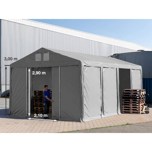 TOOLPORT 5x8m 3.0m Sides Storage Tent / Shelter w. ground frame and sliding door, PVC 850, grey without statics package - (79803)