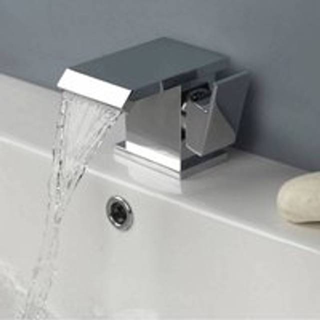 Chrome Contemporary Square Waterfall Basin Sink Single Lever Mixer Tap - Silver - One Size