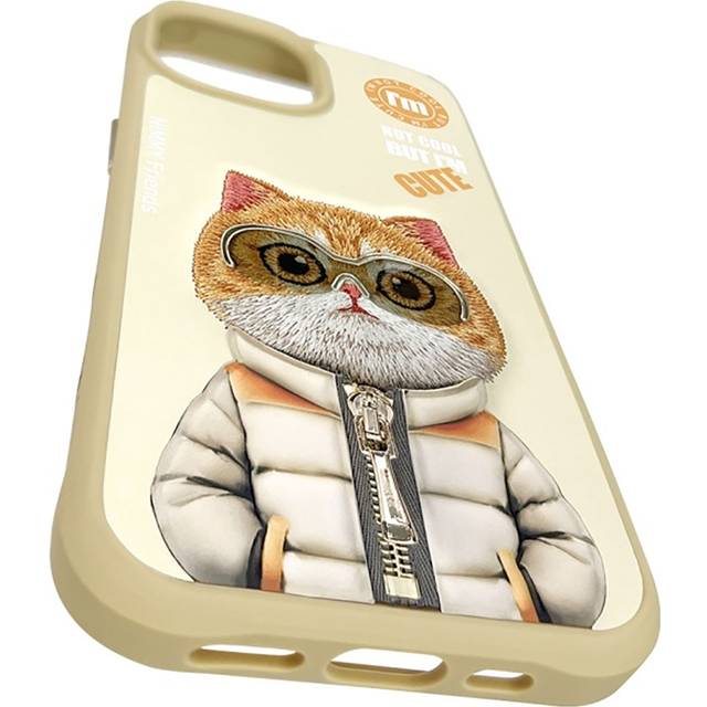 Nimmy iPhone 15 Mobilskal Cool & Cute 2.0 Cat - Khaki