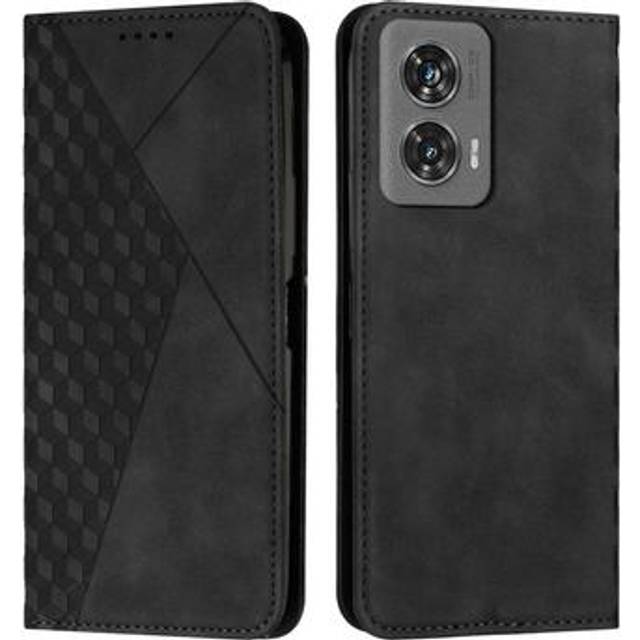 Motorola Edge 50 Fusion Rhombusmönster Plånboksfodral med magnetisk stängning - Svart