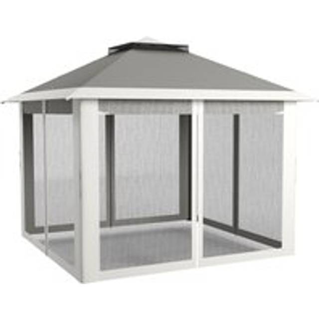 Outsunny Pop Up Canopy Tent With Double Roof, Zipped Mesh Sidewalls, Carrying Bag, Height Adjustable For Patio Garden, Dark Grey