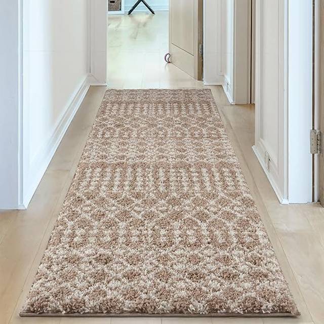 Moroccan Shaggy Beige Living Room Rugs and Runners 1020 - 80cm x 300cm