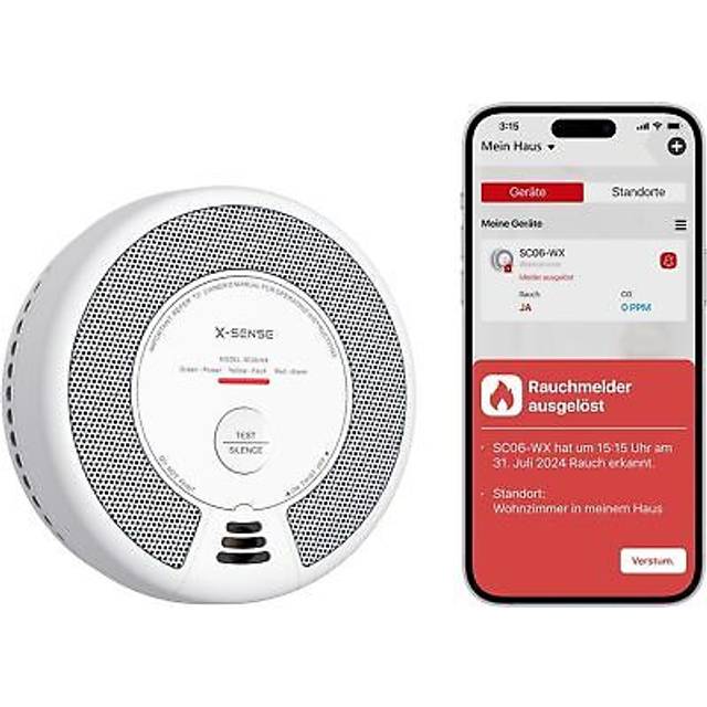 Wi-Fi Smoke and Carbon Monoxide Alarm with Replaceable Battery, Smart Combination Detector Compatible with X-Sense Home Security App, SC06-WX, 1-Pack