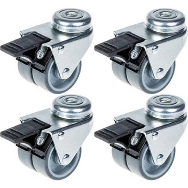 "50mm 2"" twin wheel castor grey rubber swivel with brake 280kg capacity, set of 4"