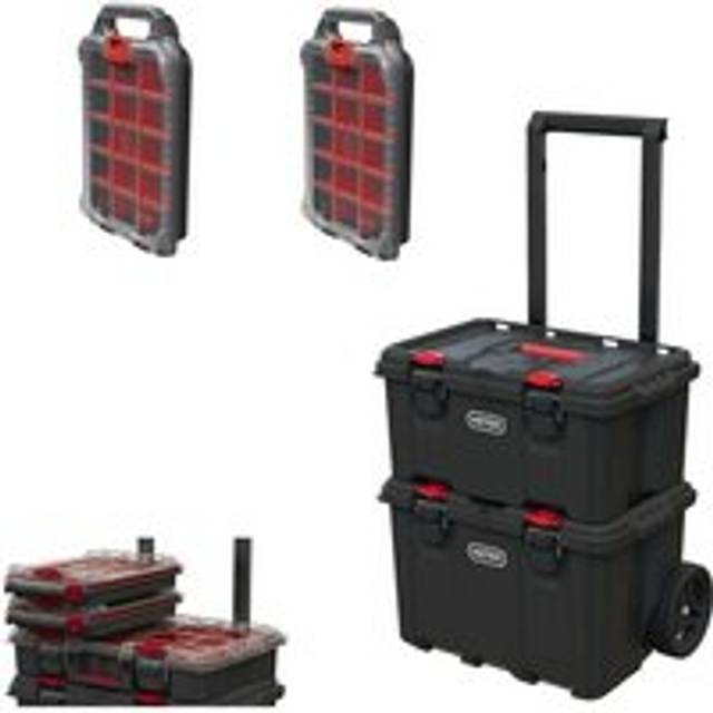 Keter Stack N Roll Wheeled Tool Box + Deep Tool Box + x2 Small Half Organisers