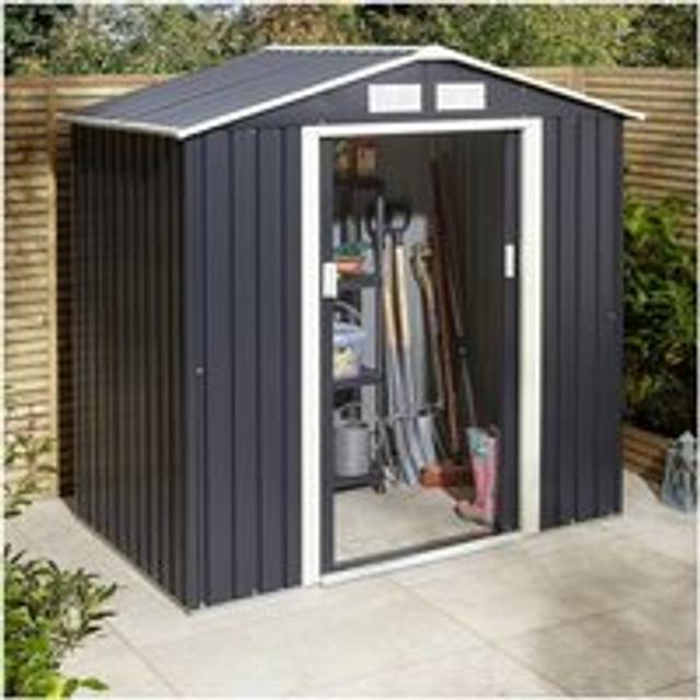 Rowlinson Trentvale 6X4 Metal Apex Shed Dark Grey With Assembly, Grey
