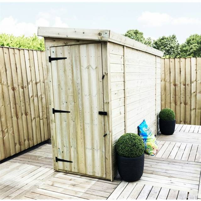 3 x 12 windowless Garden Shed Pressure Treated t&g pent Wooden Garden Shed + Side Door (3' x 12' / 3ft x 12ft) (3x12)