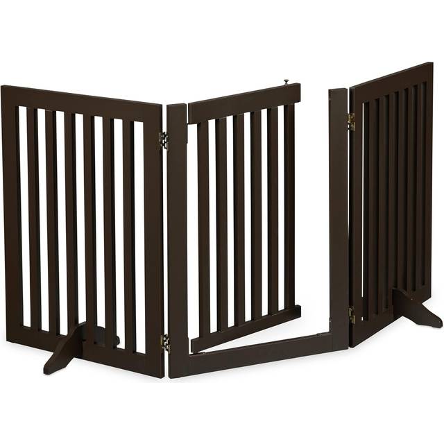 Relaxdays - Large Safety Gate with Door, Pets and Children, Retractable, with Feet, Free-Standing Barrier, 70x154cm, Brown